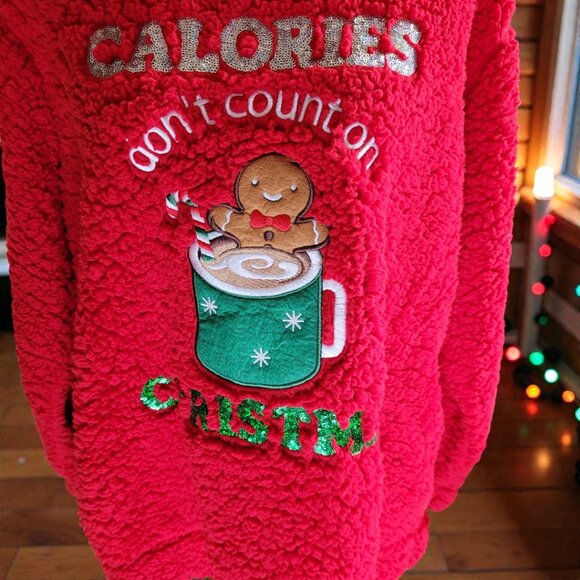 Kristin Nicole "Calories Don't Count at Christmas", Red Fluffy Sweater Sz 2X - Picture 2 of 4
